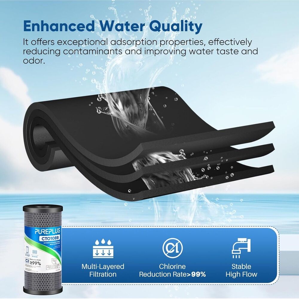 NWT PUREPLUS 5 Micron 10"x4.5" Whole House Carbon Water Filter, CTO10BB, 2 Pack